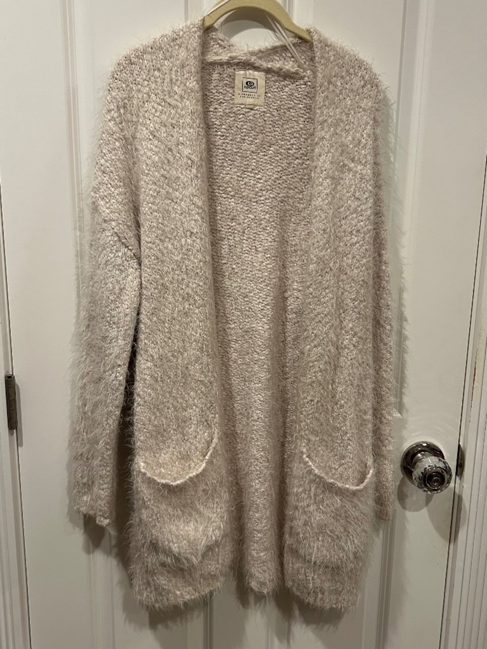 Rip Curl Cream Fuzzy Knit Long Open Front Cardigan Size Large